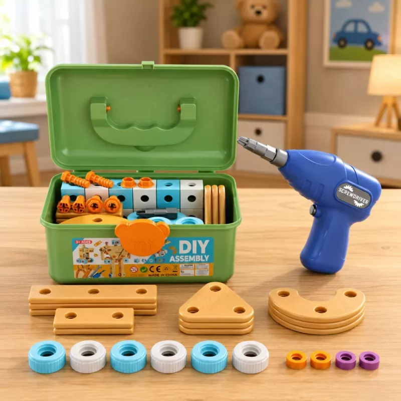 LEAN TOYS Atsuktuvų konstravimo rinkinys su kaladėlėmis dėkle, 190 vnt.