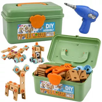 LEAN TOYS Atsuktuvų konstravimo rinkinys su kaladėlėmis dėkle, 190 vnt.