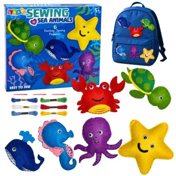 LEAN TOYS Kūrybinis rinkinys „Siūk ir kimšk“ jūros gyvūnų veltinio žaislai, 6 vnt.
