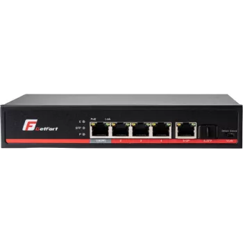 GETFORT GF-106-4PG-S-65 5-Port Gigabit PoE+ Switch (4 PoE+ Ports, 65W, 1 SFP) Desktop/Wall-Mount