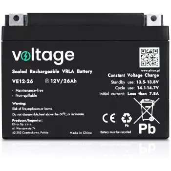 VOLTAGE AGM baterija 12V 26Ah VE12-26 (6-9 metų tarnavimo laikas)