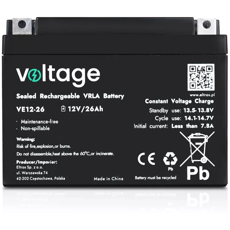 VOLTAGE AGM baterija 12V 26Ah VE12-26 (6-9 metų tarnavimo laikas)