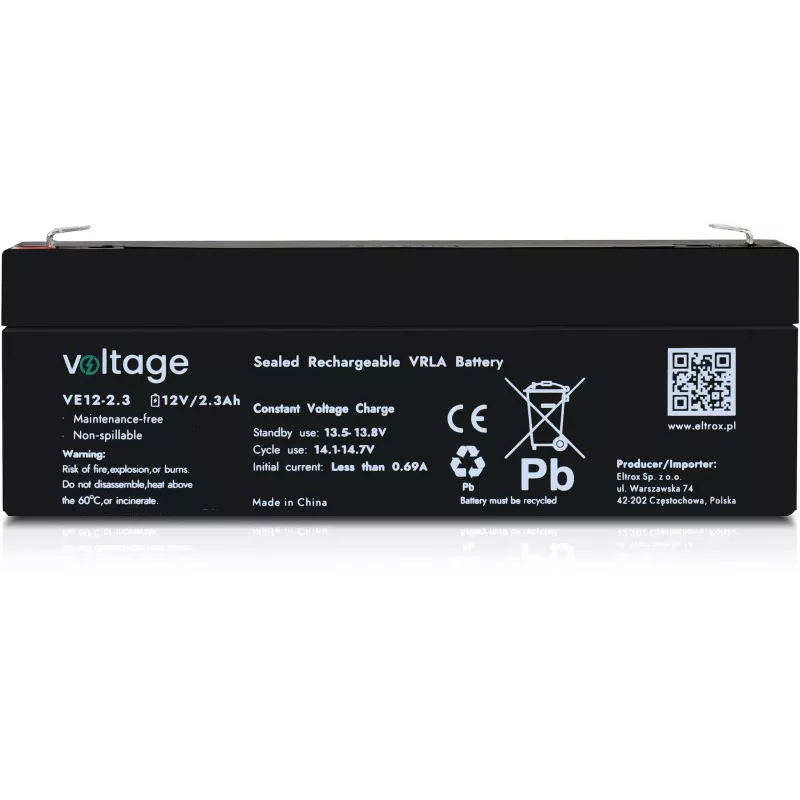 VOLTAGE AGM akumuliatorius 12V 2.3Ah VE12-2.3 (6-9 metų tarnavimo laikas)