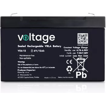 VOLTAGE AGM baterija 6V 12Ah VE6-12 (6-9 metų tarnavimo laikas)