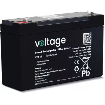 VOLTAGE AGM baterija 6V 12Ah VE6-12 (6-9 metų tarnavimo laikas)