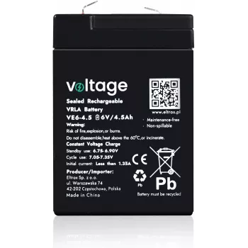 VOLTAGE AGM baterija 6V 4.5Ah VE6-4.5 (6-9 metų tarnavimo laikas)