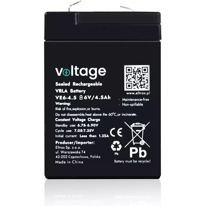 VOLTAGE AGM baterija 6V 4.5Ah VE6-4.5 (6-9 metų tarnavimo laikas)