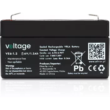 AGM akumuliatorius Voltage 6V 1.2Ah VE6-1.2 (projektinis tarnavimo laikas 6-9 metai)