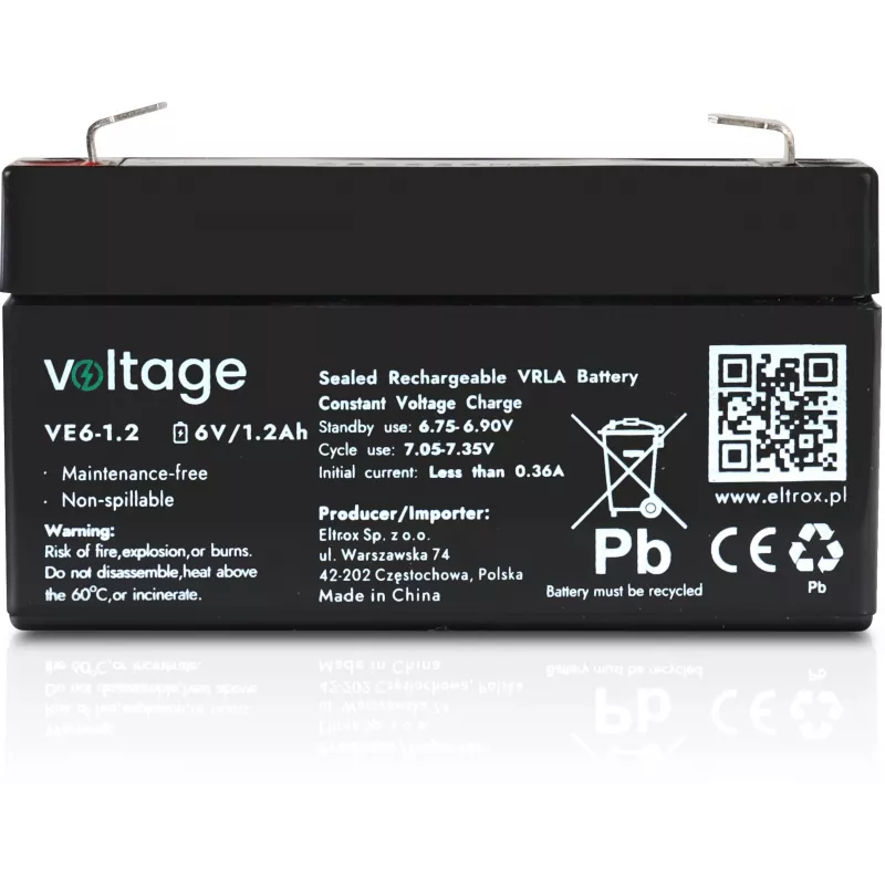 AGM akumuliatorius Voltage 6V 1.2Ah VE6-1.2 (projektinis tarnavimo laikas 6-9 metai)
