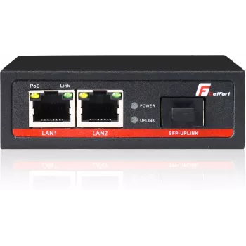 GETFORT GF-102-2PG-S-65 PoE+ Media Converter 2-Port Gigabit Ethernet SFP RJ-45 1000Mbps