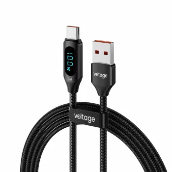 USB-A į USB-C laidas Voltage PowerDisplay 66W 100cm Juodas
