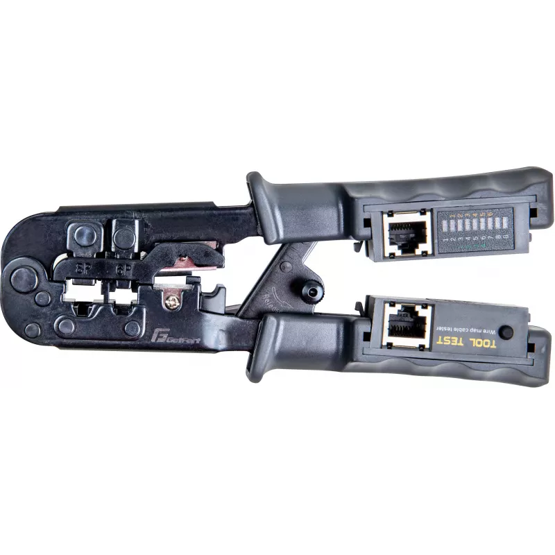 Getfort Network Cable Crimper 8P8C/RJ-45, 6P6C/RJ-12, 6P4C/RJ-11 su integruotu testeriu