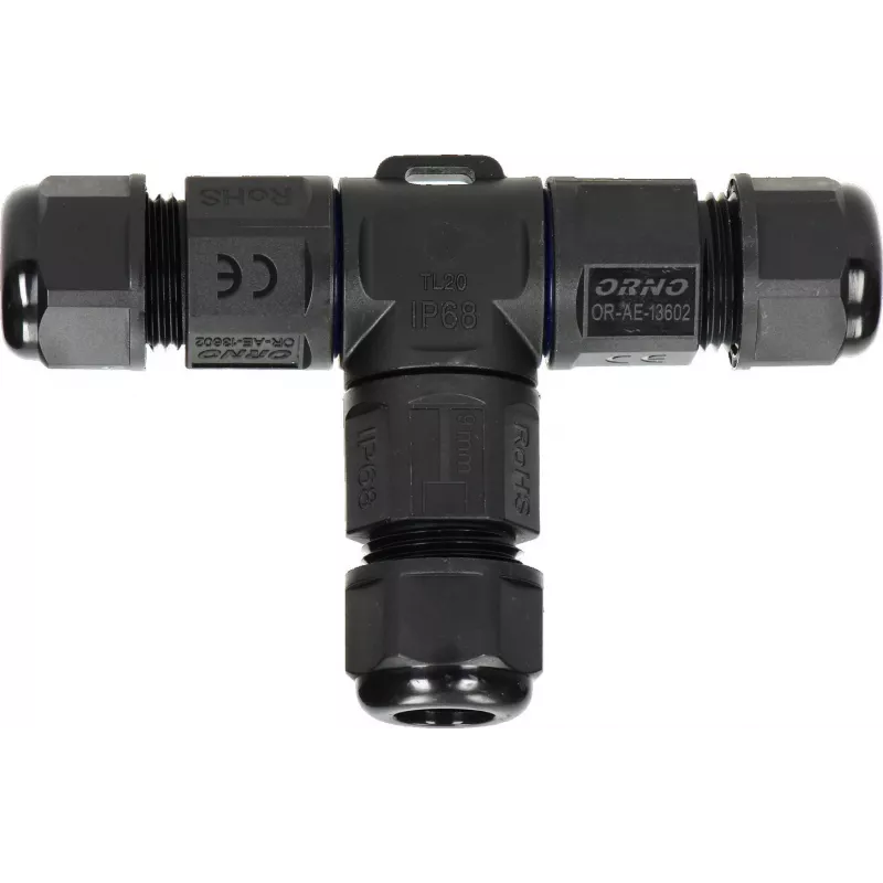 ORNO OR-AE-13602 T-Junction Cable Connector IP68, 3x4mm², 450V/25A, Black