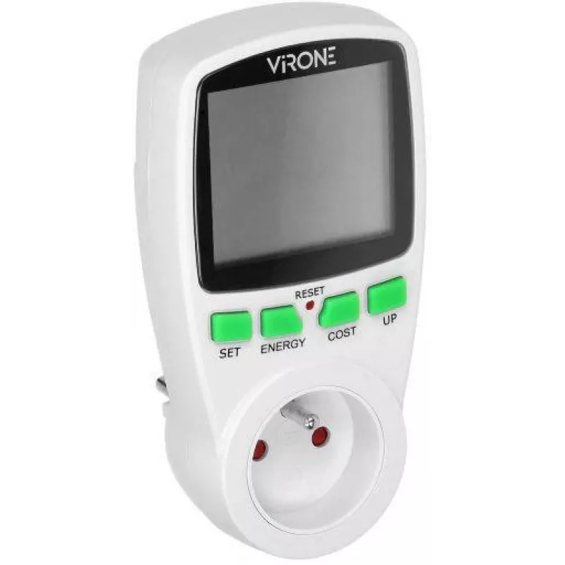 VIRONE EM-4 Vienfazis energijos skaitiklis su LCD ekranu, 16A, 3680W, Schuko kištuku