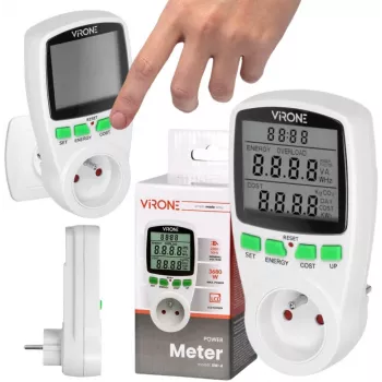VIRONE EM-4 Vienfazis energijos skaitiklis su LCD ekranu, 16A, 3680W, Schuko kištuku