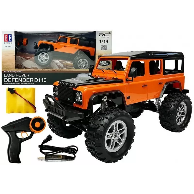 Double E nuotoliniu valdymu automobilis Land Rover Defender R/C oranžinis 1:14