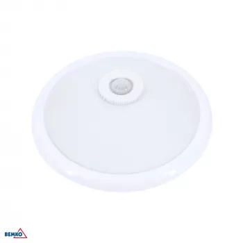 BEMKO TAZAN lubinis šviestuvas su PIR jutikliu 2x40W E27 IP20 stiklas+plienas+plastikas baltas