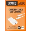 GRATEQ TAHKO 20W USB-C PD sieninis įkroviklis su 1,5 m USB-C į Lightning laidu, baltas