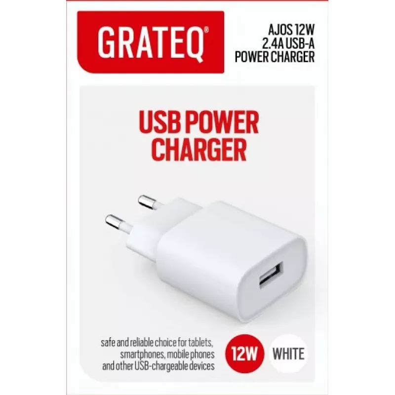 GRATEQ AJOS Įkroviklis USB-A 12W Baltas