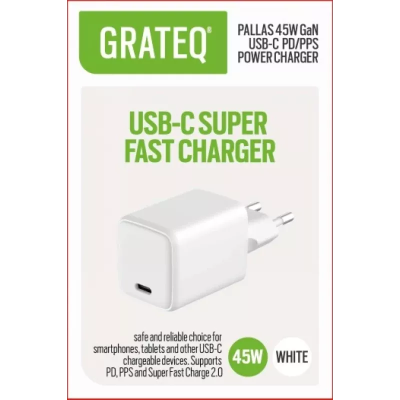 GRATEQ PALLAS GaN USB-C 45W Power Supply White