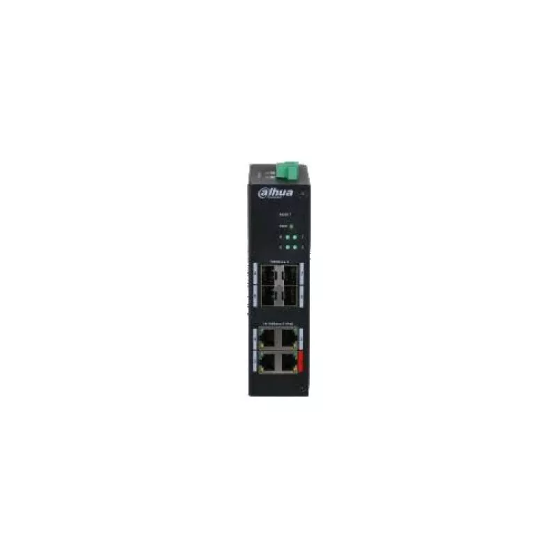 Dahua HS4408-4ET-96 pramoninis nevaldomas PoE jungiklis, 8 prievadai, 4x Hi-PoE 60W, 4x PoE+ 30W, 96W biudžetas, 2x Gigabit ryšio kanalas, 2x SFP, DIN bėgelis