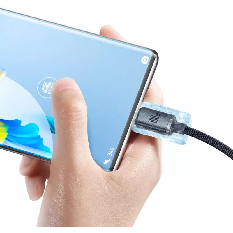 Baseus Crystal Shine USB-A į USB-C laidas 1,2m 100W 6A QC 3.0 Pintas nailonas Juodas