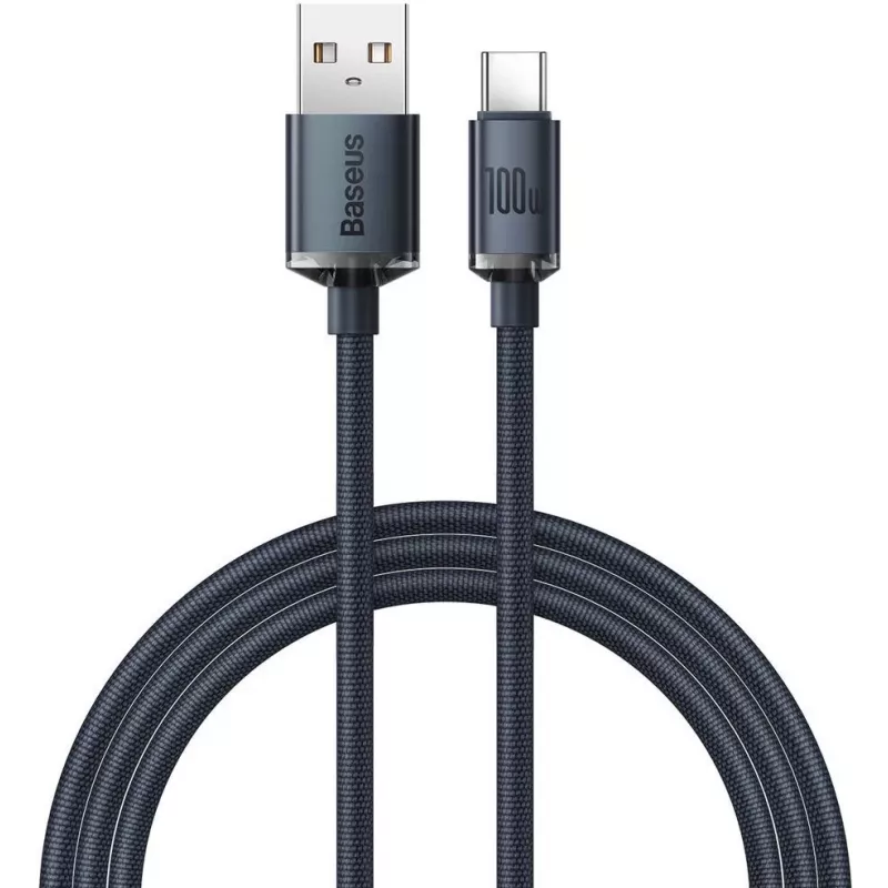 Baseus Crystal Shine USB-A į USB-C laidas 1,2m 100W 6A QC 3.0 Pintas nailonas Juodas
