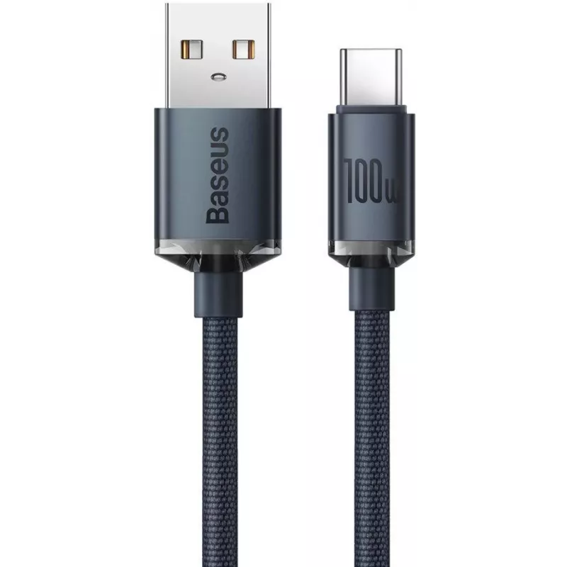 Baseus Crystal Shine USB-A į USB-C laidas 1,2m 100W 6A QC 3.0 Pintas nailonas Juodas