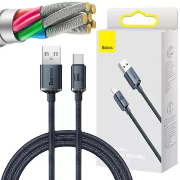 Baseus Crystal Shine USB-A į USB-C laidas 1,2m 100W 6A QC 3.0 Pintas nailonas Juodas