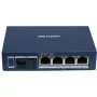 Hikvision DS-3D504TP-A nevaldomas pramoninis PoE jungiklis, 4 PoE+ prievadai, 1 SFP magistralė, 60W biudžetas
