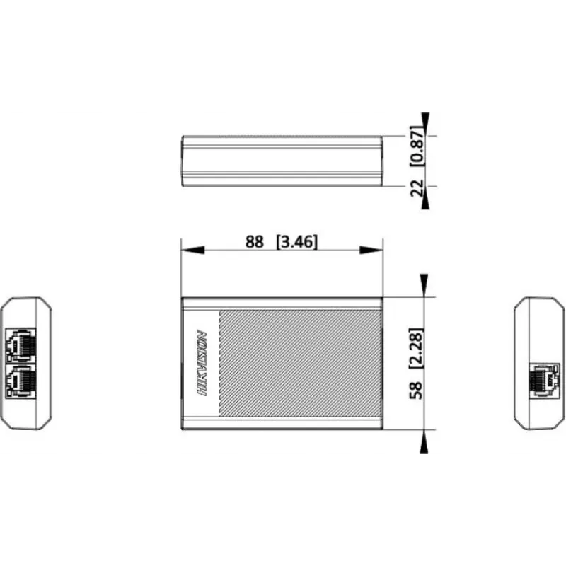 Hikvision DS-3E0503DP-E/R PoE kartotuvas, 1x PoE įvestis, 2x PoE išvestis, 10/100 Mbps, metalinis korpusas