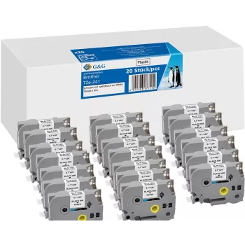 20x G&G suderinama etikečių juosta 18mm x 8m juoda ant balto, skirta Brother TZe-241 (21570)