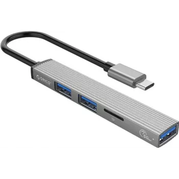 ORICO AH-12F-GY-BP USB-C Hub su 3x USB-A prievadais ir MicroSD kortelių skaitytuvu, aliuminis, kosminė pilka
