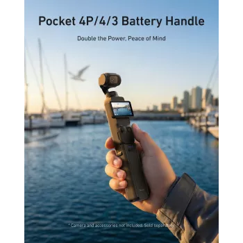 TELESIN 5000mAh akumuliatoriaus rankena Power Bank, skirta DJI Osmo Pocket 3 / 4, USB-C, juoda