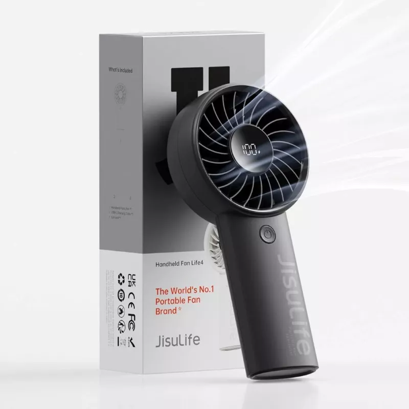 JISULIFE Handheld Fan 4 Black - Nešiojamas USB įkraunamas mini ventiliatorius su 3 greičiais, sulankstomu dizainu