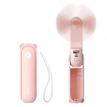 Jisulife Life8 Nešiojamas Ventiliatorius USB Ventiliatorius su Power Bank 2000mAh ir Žibintuvėliu - Rožinis