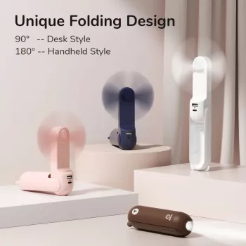 JISULIFE Nešiojamas ventiliatorius 8 Baltas USB ventiliatorius su Power Bank 2000mAh ir žibintuvėliu