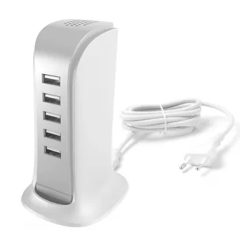 Dudao 5x USB įkroviklis su integruotu EU maitinimo laidu baltas (A5EU)