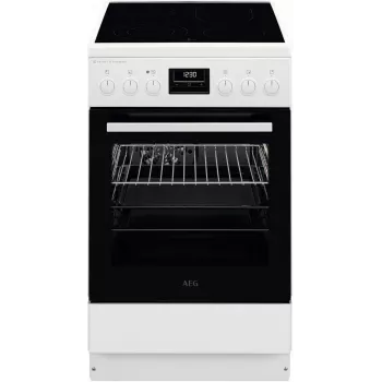 AEG CCB56491BW Laisvai pastatoma elektrinė viryklė su keramine kaitlente, 73L ventiliatoriaus orkaite ir 39L įprastine orkaite, balta
