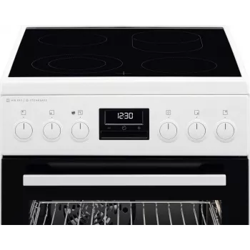 AEG CCB56491BW Laisvai pastatoma elektrinė viryklė su keramine kaitlente, 73L ventiliatoriaus orkaite ir 39L įprastine orkaite, balta