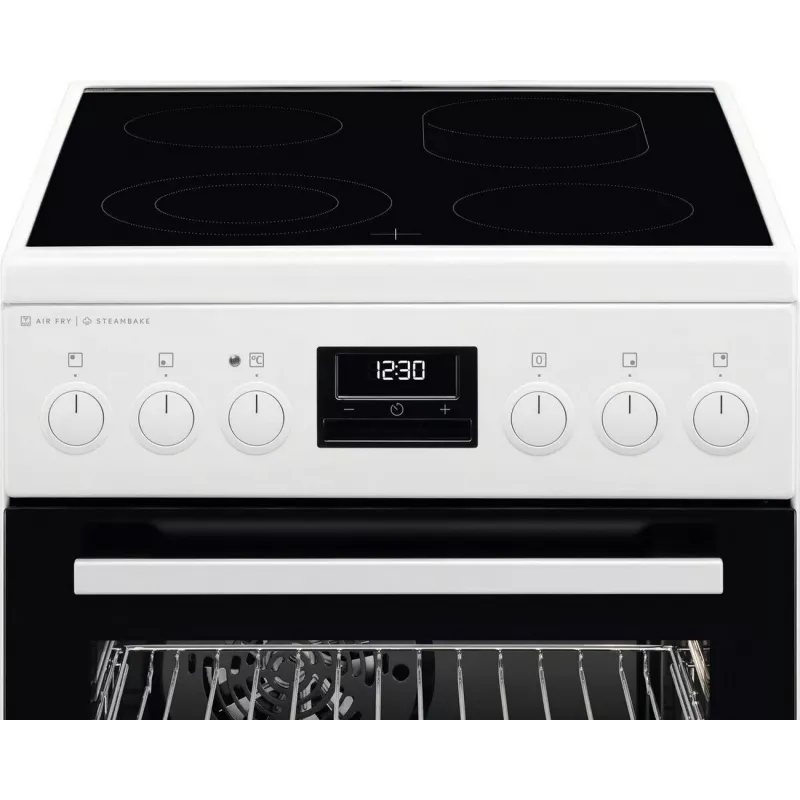 AEG CCB56491BW Laisvai pastatoma elektrinė viryklė su keramine kaitlente, 73L ventiliatoriaus orkaite ir 39L įprastine orkaite, balta