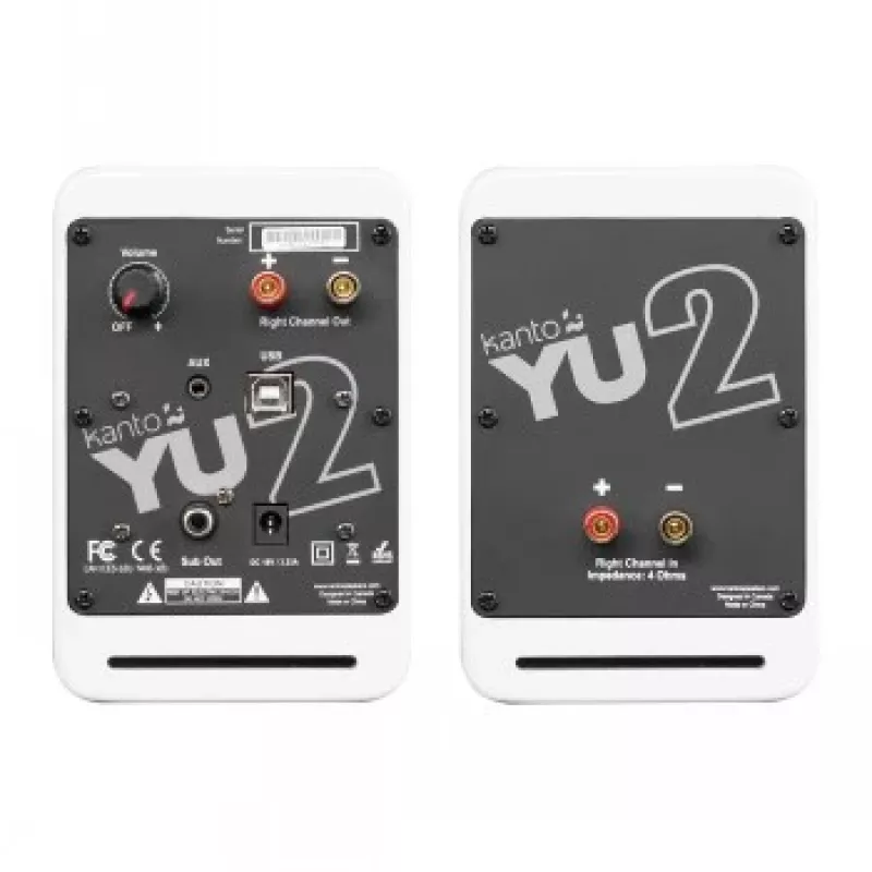 KANTO AUDIO YU2MW-CG Aktyvūs lentyniniai garsiakalbiai su USB DAC ir 3,5 mm AUX - Matinė balta (įsk. C ir G tipo maitinimo laidus)