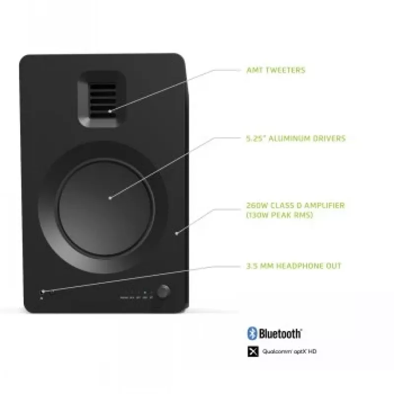 KANTO AUDIO TUKMB-FG Premium Powered Speaker su ausinių išėjimu, USB DAC, įmontuotu fono priešstiprintuvu, Bluetooth, matinė juoda (su F ir G tipo maitinimo laidais)