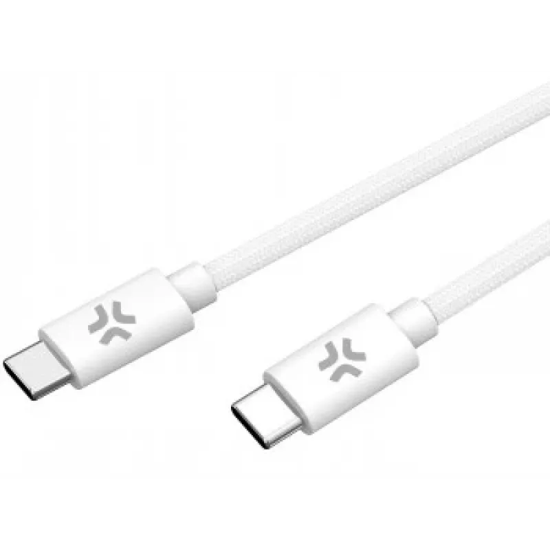 CELLY USBCUSBCCOTT - USB-C į USB-C medvilninis pintas laidas baltas (Power Delivery)