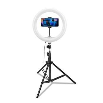 CELLY Ring Professional Tripod with Light - 160cm, 10 inch LED Ring Light, USB Powered, Black