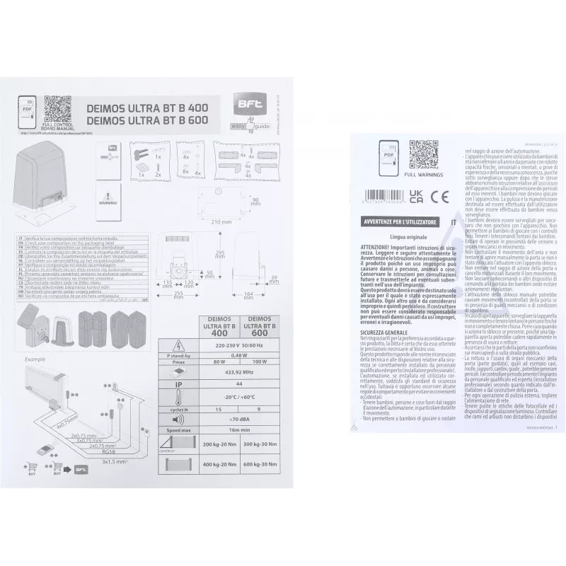 BFT DEIMOS ULTRA BT B400 EE KIT Vartų atidarytuvas stumdomiems vartams iki 400 kg