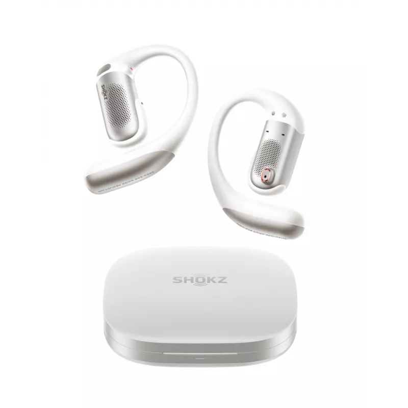 Shokz OpenFit Pro White - Atviros ausies tikrai belaidės ausinės su DirectPitch technologija, Bluetooth 5.3, IP54, 28h baterija