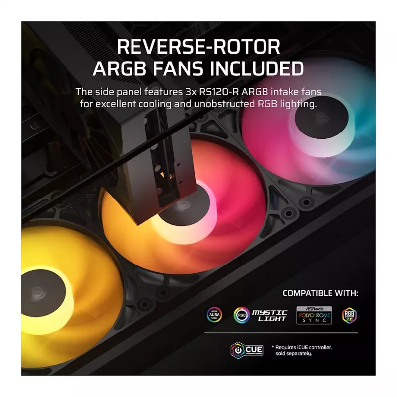 Corsair 280X RS-R ARGB Micro-ATX PC Case, Tempered Glass, Black, 3x LL120 RGB Fans