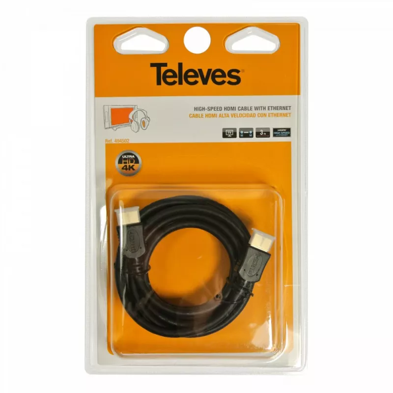 TELEVES HDMI 2.0 laidas 3m 4K UHD 18Gbps auksu padengtas juodas