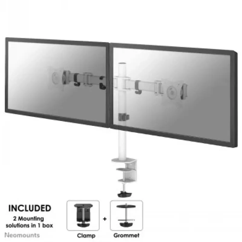 NEOMOUNTS Flat Screen Desk Mount for 10-27 inch Screens, Desk Clamp/Grommet, Black